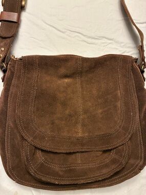 Lucky Brand Brown Suede Layered Flap Crossbody Bag